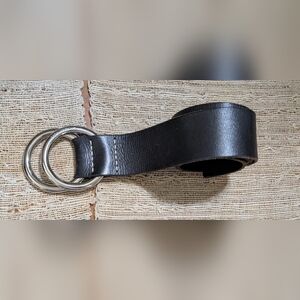 Michael Kors Wide Black Leather Belt Double Circle Silver Buckles Size Large